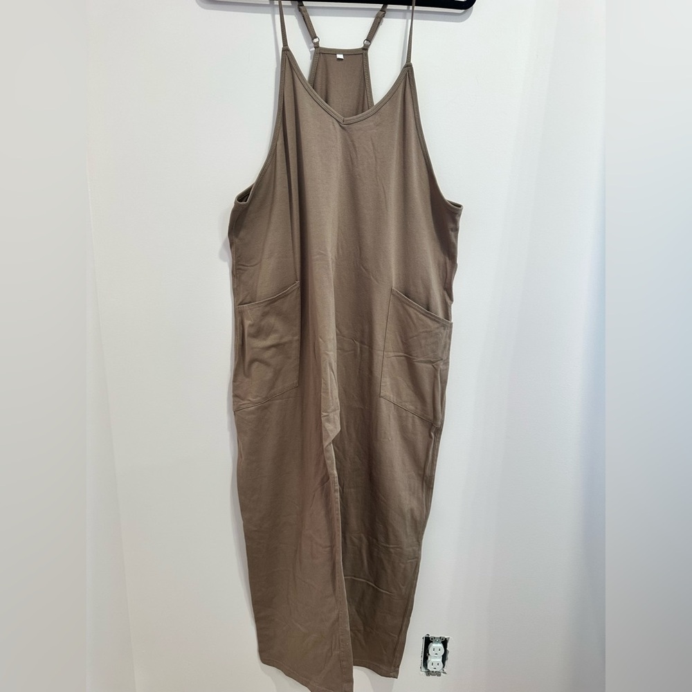 Stylish Tan Jumpsuit with Straps